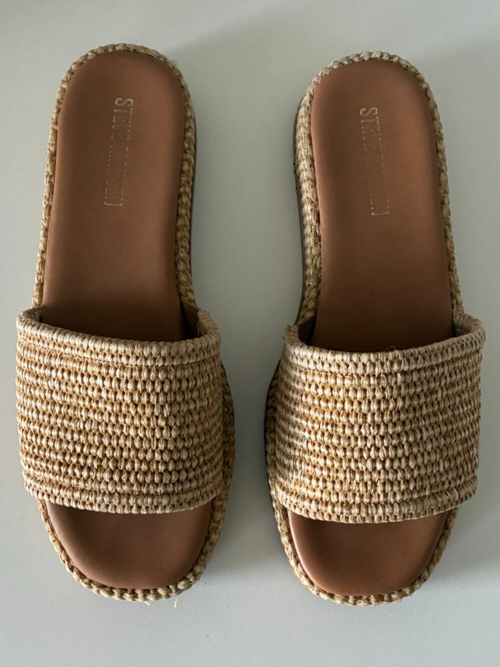 Steve Madden Natural Woven Raffia Bigmona Flatform Slide Sandals Size 9.5